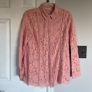 Isaac Mizrahi Collared Lace Button Front Top, Size 8